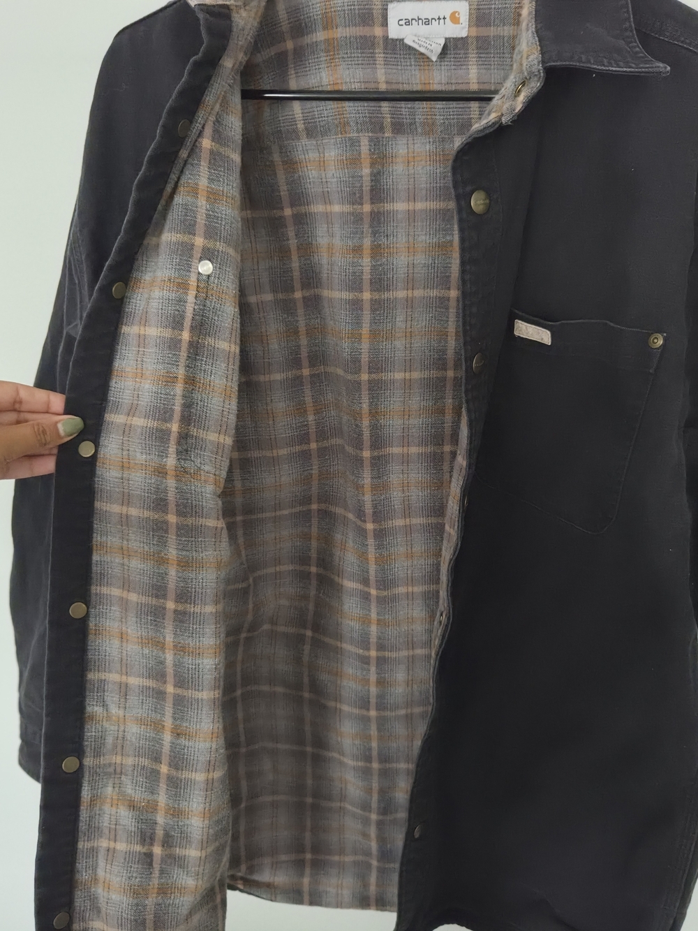 Carhartt Barn Jacket Black Plaid Carhartt Black Button-Front Size M - Picture 10 of 12